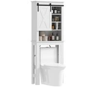 HOMCOM Mueble sobre Inodoro Rústico 6 Estantes 67x25x172 cm Blanco | Armario sobre Inodoro, Puerta Corredera de Granero, Mueble de Baño