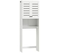 HOMCOM Mueble Sobre WC con Armario de 2 Puertas y Estante Abierto, en Madera Blanca, 67x31.5x190 cm
