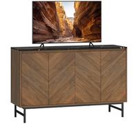 HOMCOM Mueble TV 120 cm, mueble de TV de hasta 55 pulgadas con 4 puertas, bandeja efecto mármol, estantes ajustables y patas de acero, banco de TV para salón, dormitorio, nogal