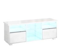 HOMCOM Mueble TV 120 cm, soporte de TV para televisores de hasta 55 pulgadas con iluminación LED y control remoto, estantes de vidrio blanco