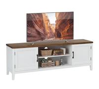 HOMCOM Mueble TV 140 cm, mueble de TV de hasta 42 pulgadas con 2 puertas, 2 compartimentos abiertos, estilo rústico, banco de TV para salón, dormitorio, blanco y marrón