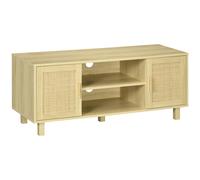 HOMCOM Mueble TV Banco TV 2 nichos 2 armarios Puerta rejilla de ratán 115x40x48 cm MDF Aspecto Madera Clara Aosom España