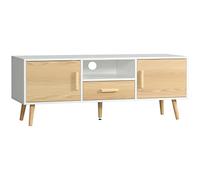 HOMCOM Mueble TV Banco TV Soporte TV para TV de hasta 46 pulgadas, estilo escandinavo con 1 cajón, 2 armarios, 1 nicho, 1 pasacables - 140 x 40 x 55,3 cm