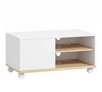 HOMCOM Mueble TV con Ruedas y Frenos Mueble de TV con Armario y Estante Regulable Blanco y Roble Aosom España