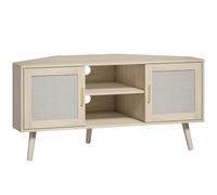 HOMCOM Mueble TV de Esquina 115 cm Mueble para Televisor de hasta 165,1 cm 2 Puertas de Ratán 2 Compartimentos Roble Aosom España