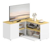 HOMCOM Mueble TV en L para TV de 40" con 3 estantes abiertos y 2 armarios, aglomerado, 90x90x45 cm, roble y blanco