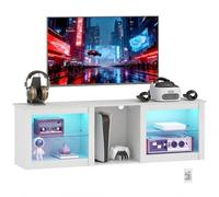 HOMCOM Mueble TV LED RGB Mueble TV Madera Banco TV de hasta 70 pulgadas con estantes de cristal regulables, 5 nichos, pasacables y mando a distancia para salón, dormitorio, dim. 160 x 35 x 52 cm