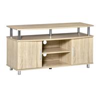 HOMCOM Mueble TV moderno con 2 estantes, orificios pasacables y 2 armarios en MDF 105x40x55cm - Roble Aosom España