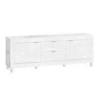 HOMCOM Mueble TV para televisores de hasta 190,5 cm, centro de entretenimiento moderno con 2 armarios y 2 cajones, Blanco alto brillo Aosom España