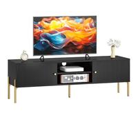 HOMCOM Mueble TV para TV hasta 65", Centro Entretenimiento, Negro | Moderno, 2 estantes abiertos, 2 armarios, 5 patas de acero, consola TV, 2 agujeros para cables, salón