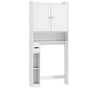HOMCOM Mueble WC encima del inodoro o sobre lavadora, 2 puertas, 3 compartimentos, portarrollos, 80x19,5x170cm, blanco