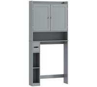 HOMCOM Mueble WC sobre el inodoro o lavadora, 2 puertas, 3 compartimentos, portarrollos de papel higiénico, 80x19,5x170cm, gris