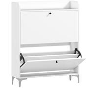 HOMCOM Mueble zapatero 16 pares, armario zapatero con 2 compartimentos abatibles, estantes regulables, 80x24x101cm, blanco Aosom España