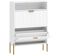 HOMCOM Mueble zapatero 16 pares, armario zapatero estrecho con 2 cajones abatibles, compartimento abierto, blanco