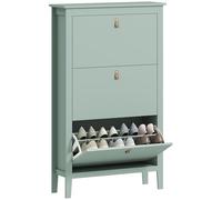 HOMCOM Mueble zapatero 21 pares, mueble zapatero estrecho con 3 cajones abatibles, estantes regulables y extraíbles, estilo moderno, para pasillo y entrada, 80 x 24 x 131 cm, verde