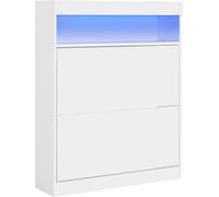 HOMCOM Mueble Zapatero de Recibidor Armario Zapatero Independiente o Pared con Luces LED Estante Abierto y 2 Cajones Abatibles para 12-16 Pares de Zapatos 80x24x99,5 cm Blanco Brillante