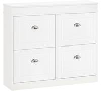 HOMCOM Mueble Zapatero de 4 Puertas con Estantes y Extraíbles Capacidad de 16 Pares para Pasillo Entrada Recibidor 98x24x83 cm Blanco|Aosom.es