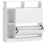 HOMCOM Mueble zapatero, armario zapatero, 2 cajones abatibles, compartimentos abiertos y estante regulable, blanco Aosom España