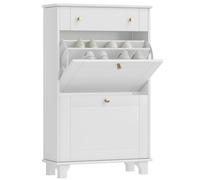 HOMCOM Mueble Zapatero Blanco Zapatero Estrecho con 2 Puertas Abatibles y 1 Cajón para 8 Pares de Zapatos 60x23,5x98,5 cm Aosom España