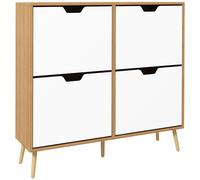 HOMCOM Mueble Zapatero con 4 Cajones Abatibles y Estantes Ajustables Armario de Zapatos de Pasillo para 16 Pares de Zapatos Zapatero Estrecho para Entrada 95x26x95 cm Natural