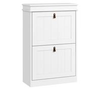 HOMCOM Mueble Zapatero con 4 Puertas Abatibles 54x24x82,5 cm Blanco | Zapatero Estrecho, Estantes Ajustables, para 20 Pares de Zapatos, Antivuelco, Entrada Recibidor Pasillo
