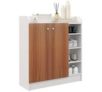 HOMCOM Mueble Zapatero de 2 Puertas Zapatero Estrecho con Estantes Ajustables para 12 Pares de Zapatos para Pasillo Entrada 83x30x90 cm Natural