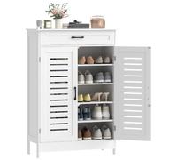 HOMCOM Mueble Zapatero de 5 Niveles con Cajón 78x37x115,8 cm Blanco | Armario para Zapatos, Puertas de Rejilla, Estantes Ajustables, para 20 Pares de Zapatos, para Pasillo Recibidor