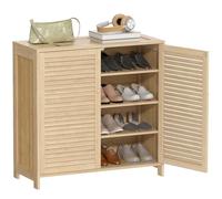 HOMCOM Mueble Zapatero de Bambú, Armario para Zapatos con Puertas de Persiana, Estantes Ajustables, para 14 Pares de Zapatos, Zapatero para Pasillo Recibidor, 80x35x80 cm, Natural