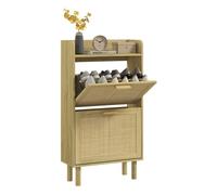 HOMCOM Mueble Zapatero de Recibidor con 2 Cajones Abatibles 80x24,5x110 cm Roble