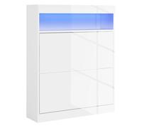 HOMCOM Mueble Zapatero de Recibidor Armario Zapatero Independiente o Pared con Luces LED Estante Abierto y 2 Cajones Abatibles para 12-16 Pares de Zapatos Blanco Brillo 80x24x99,5 cm