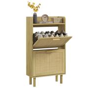 HOMCOM Mueble Zapatero de Recibidor con 2 Cajones Abatibles 80x24,5x110 cm Roble