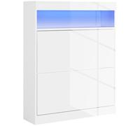 HOMCOM Mueble Zapatero de Recibidor con Luces LED 80x24x99,5cm Blanco Brillante