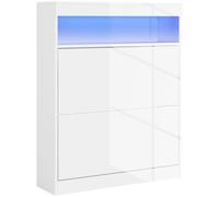 HOMCOM Mueble Zapatero de Recibidor con Luces LED 80x24x99,5cm Blanco Brillante