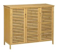 HOMCOM Mueble Zapatero de Recibidor de Bambú 100x35x80cm Natural | Armario Zapatero, 3 Puertas de Persianas, Estantes Ajustables, 16 Pares de Zapatos, Pasillo Entrada