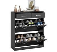 HOMCOM Mueble Zapatero Estrecho 2 Cajones Abatibles 80x30x91,5 cm Negro | Zapatero Entrada Recibidor, 2 Cajones Extraíbles, Estantes Ajustables, para 12-14 Pares de Zapatos, Pasillo, Espacio Pequeño