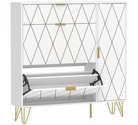 HOMCOM Mueble Zapatero Moderno con 2 Cajones Abatibles Armario y Estantes Ajustables para 10-14 Pares de Zapatos Blanco