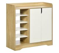 HOMCOM Mueble Zapatero Moderno Zapatero Estrecho con 2 Puertas Estantes de Almacenamiento para 13 Pares de Zapatos para Entrada Pasillo 80x30x80 cm Natural y Blanco
