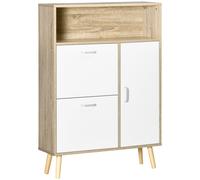 HOMCOM Mueble Zapatero para 8 Pares de Calzado con 2 Cajones Abatibles Armario y Balda 80x25,5x112,5 cm Natural y Blanco