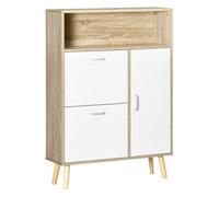 HOMCOM Mueble Zapatero para 8 Pares de Calzado con 2 Cajones Abatibles Armario y Balda 80x25,5x112,5 cm Natural y Blanco Aosom España