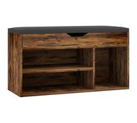 HOMCOM Mueble Zapatos Banco de Zapatos 2 Niveles de Almacenamiento, Nicho + Cofre integrado con Cojín Efecto madera de caoba