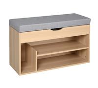 HOMCOM Mueble Zapatos Banco Zapatos 2 Niveles Almacenamiento, Niche + Baúl integrado con Cojín Beige Gris