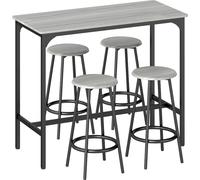 HOMCOM Conjunto de Mesa Alta de Bar y 4 Taburetes Mesa Alta de Cocina con Taburetes Estilo Industrial Marco de Metal para Salón Gris y Negro