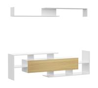 HOMCOM Muebles de Salón Conjunto Muebles de TV para Televisiones de Pared hasta 65" o de Pie hasta 40"con Mesa para Televisor 153,6x25x42 cm y Estante de Pared 150x14,5x16,3 cm Blanco y Natural
