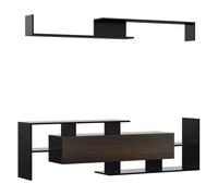 HOMCOM Muebles de Salón Conjunto Muebles de TV para Televisiones de Pared hasta 65" o de Pie hasta 40"con Mesa para Televisor 153,6x25x42 cm y Estante de Pared 150x14,5x16,3 cm Negro y Marrón