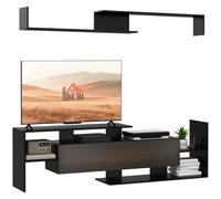 HOMCOM Muebles de Salón Conjunto Muebles de TV para Televisiones de Pared hasta 65" o de Pie hasta 40"con Mesa para Televisor 153,6x25x42 cm y Estante de Pared 150x14,5x16,3 cm Negro y Marrón