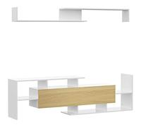 HOMCOM Conjunto Muebles de Salón Moderno Mueble TV 153,6x25x42cm Estante Pared 150x14,5x16,3cm Diseño Minimalista Blanco Natural Aosom España