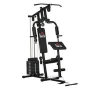 HOMCOM Multiestación Musculación, Máquina de Musculación con Prensa de Pecho, Placas de Peso de 45 kg, Curl de Piernas y Brazos, Polea Mariposa, Carga 100 kg, para Entrenamiento Casa Gimnasio, Negro