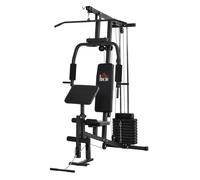 Homcom multiestación máquina de musculación con estribo para piernas poleas y placas de peso de 45 kg para entrenamiento fitness en hogar gimnasio 148x108x207 cm negro