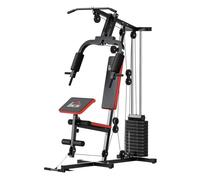 Homcom multiestación musculación, máquina de musculación con prensa de pecho, placas de peso 65 kg, curl de piernas y brazos, polea mariposa, carga 100 kg para entrenamiento casa gimnasio negro y rojo