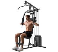 HOMCOM Multiestación Musculación, Máquina de Musculación con Prensa de Pecho, Placas de Peso de 45 kg, Curl de Piernas y Polea Mariposa, Carga 100 kg, para Entrenamiento Casa Gimnasio, Negro